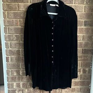 J. Jill button front black velour collared top tunic tie in back size Medium